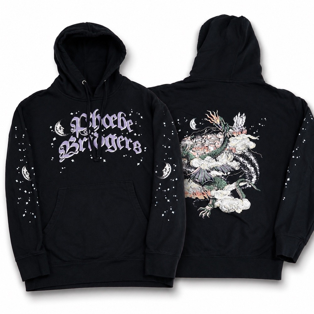 Phoebe Bridgers Hoodie M Black Dragon Moon Graphic Tour Merch Indie Rock Hood